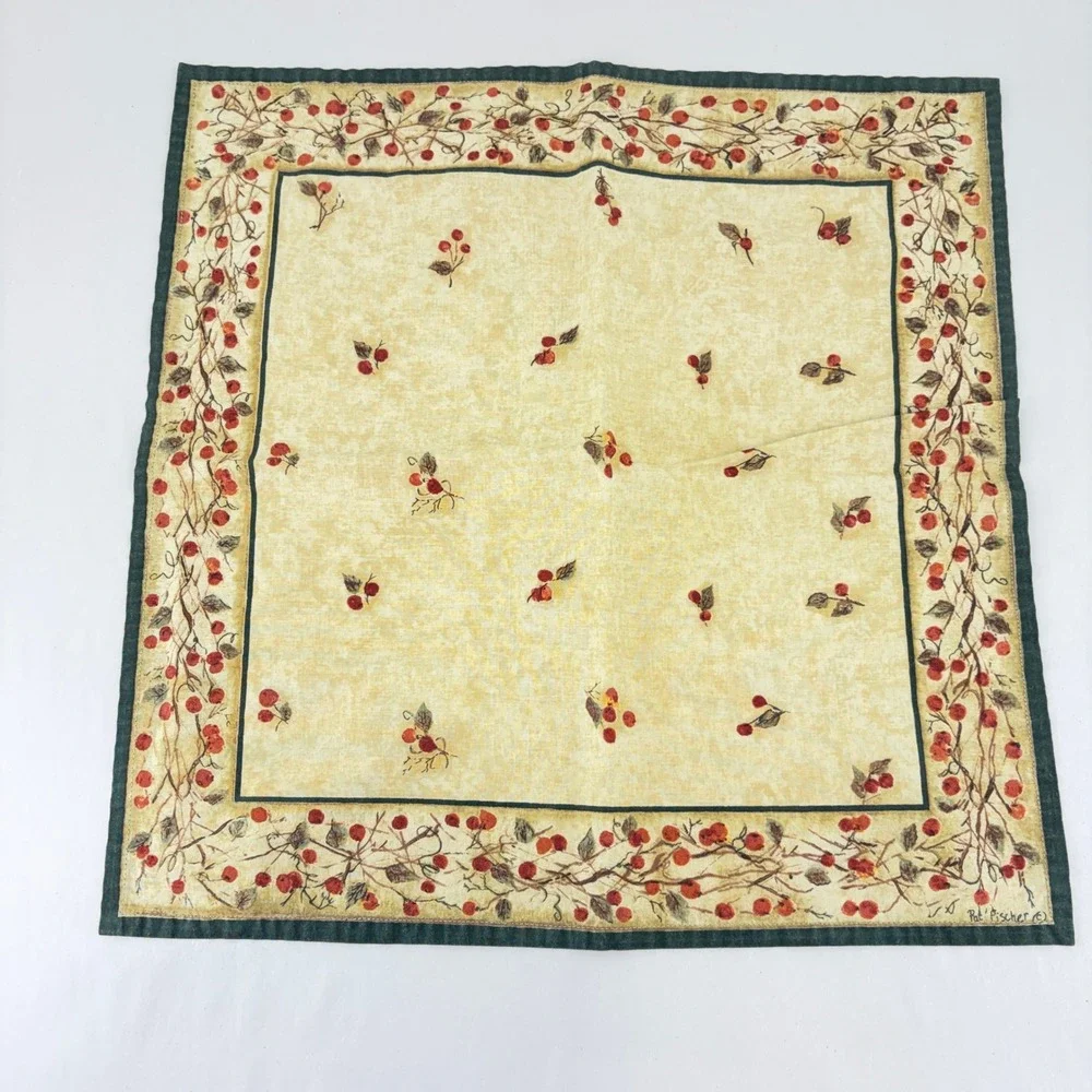 Park Designs Pat Fischer Bittersweet Berry Cotton Napkins Set of 5 Cream Green